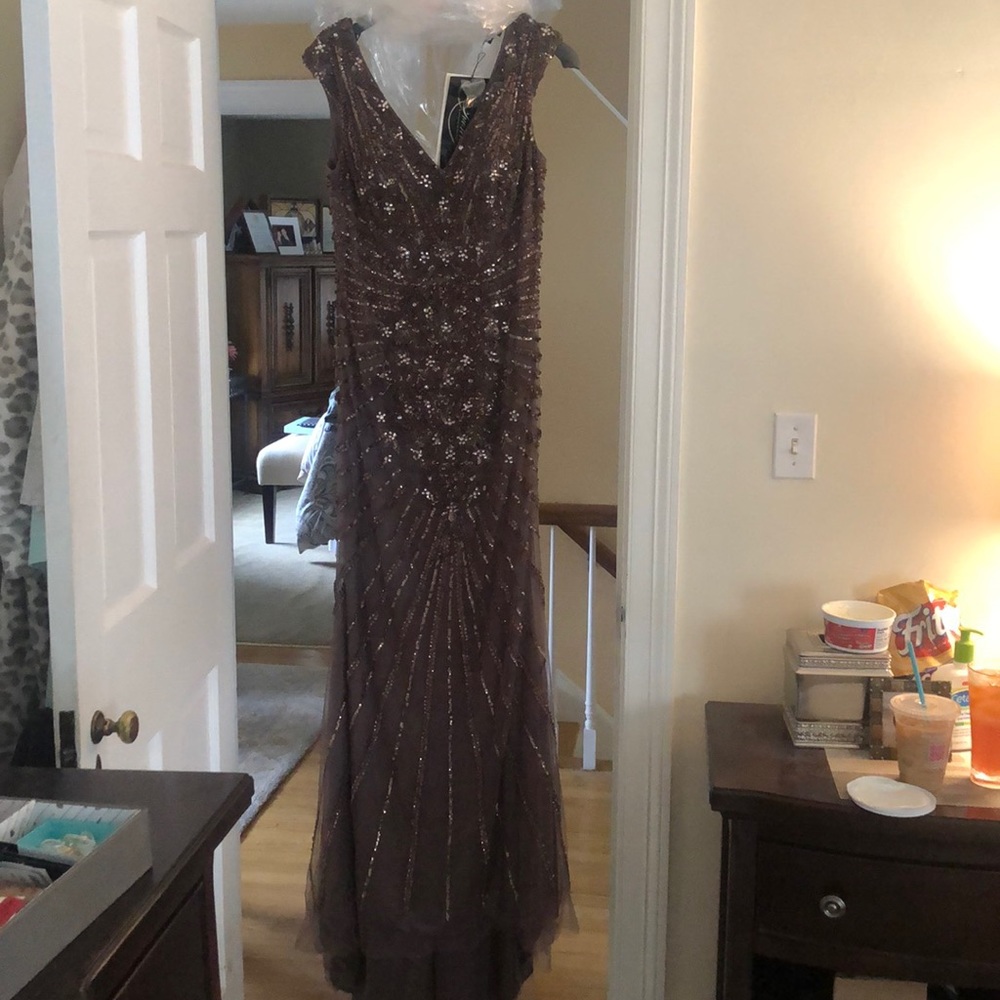 Mon Cheri Brown Sequin Embellished Maxi Gown